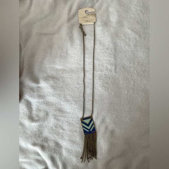 Blue and gold long fringe necklace NWT - Picture 7 of 7